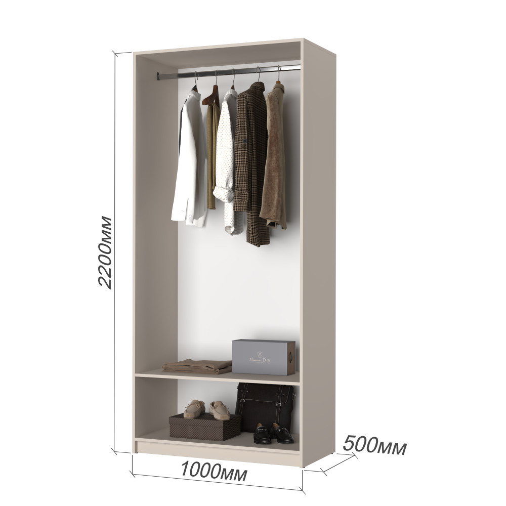 Шкаф 2-дверный с антресолью MebelStar Оскар Gloss BL-B, стандарт 100x52x260 см Дуб ристрето/Латте (MBS-5384)