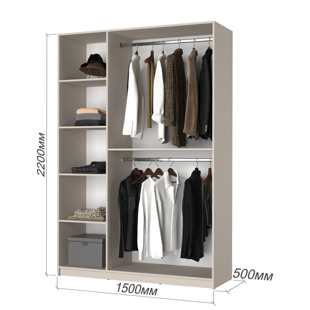 Шкаф 3-дверный MebelStar Оскар Gloss BL-B, дополнительная штанга 150x52x220 см Антрацит/Альмонд (MBS-5228)