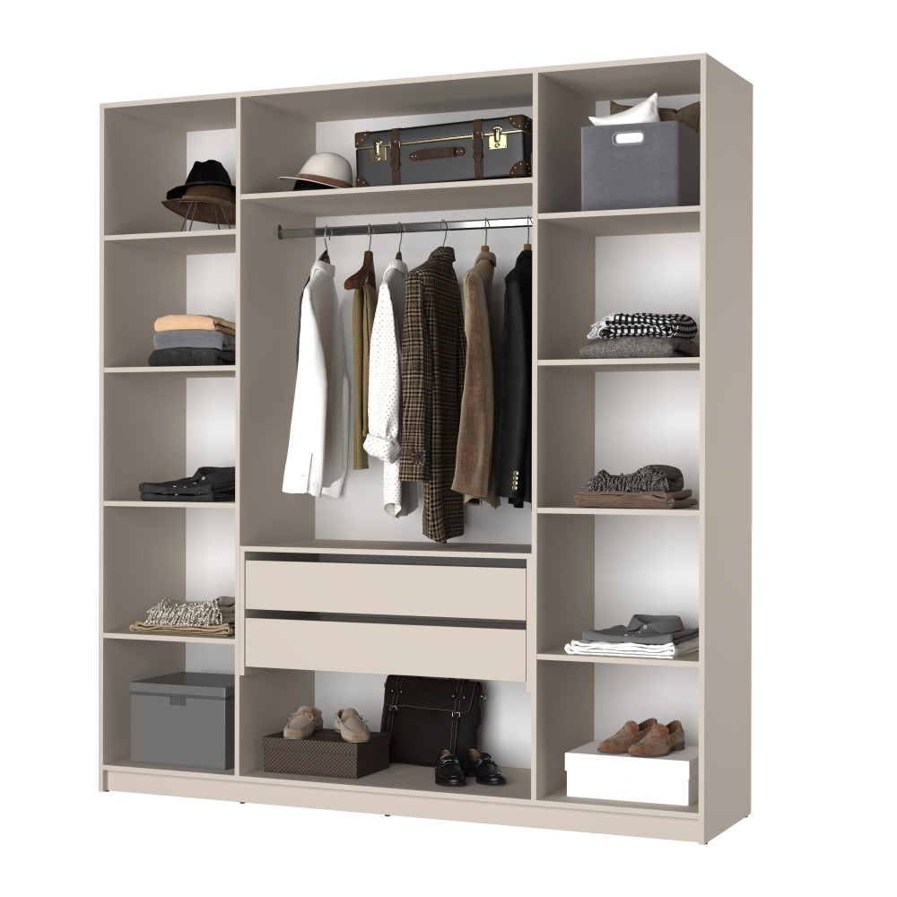 MebelStar 4-door wardrobe with mezzanine Oscar chipboard BL-B, drawer unit Ristreto oak, 200x52x260 cm (MBS-5084)