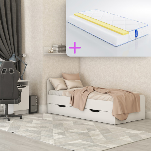 Кровать MebelStar Лилу 90x200 см с матрасом Obeliks Teos (MBS-3435)