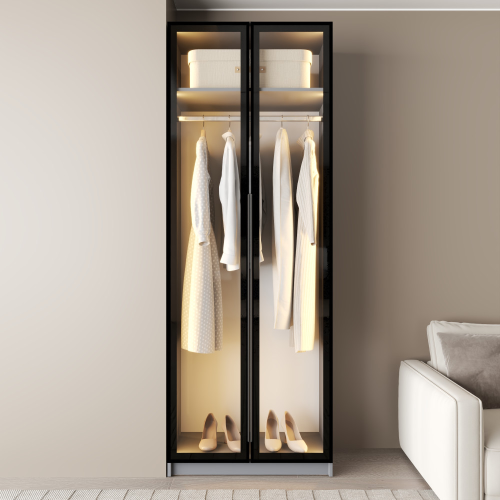 MebelStar 2-door wardrobe Oscar Showcase BL-B with LED lighting, standard Gray mouse, 80x52x220 cm (MBS-11683)