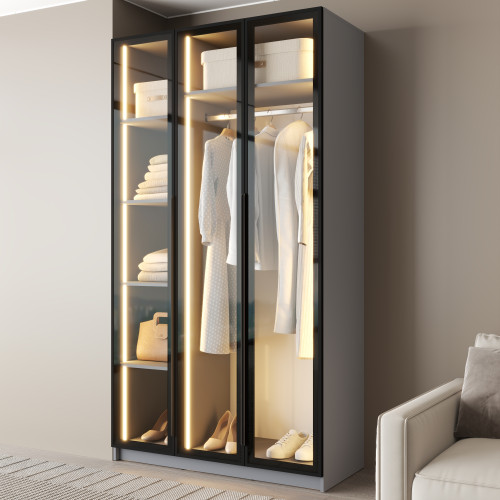 MebelStar 3-door wardrobe Oscar Showcase BL-B with LED lighting, standard Gray mouse, 120x52x220 cm (MBS-11703)