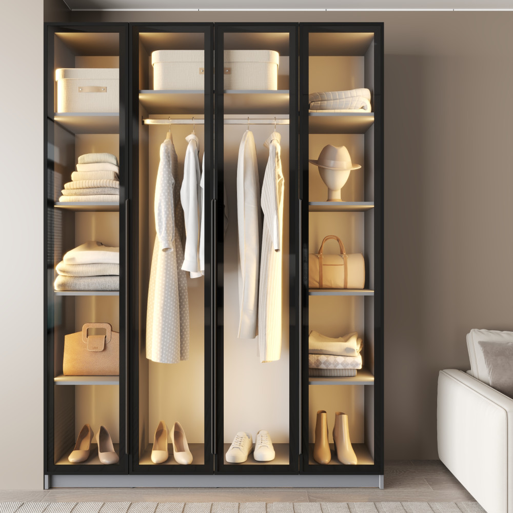 MebelStar 4-door wardrobe Oscar Showcase BL-B with LED lighting, standard Gray mouse, 160x52x220 cm (MBS-11723)
