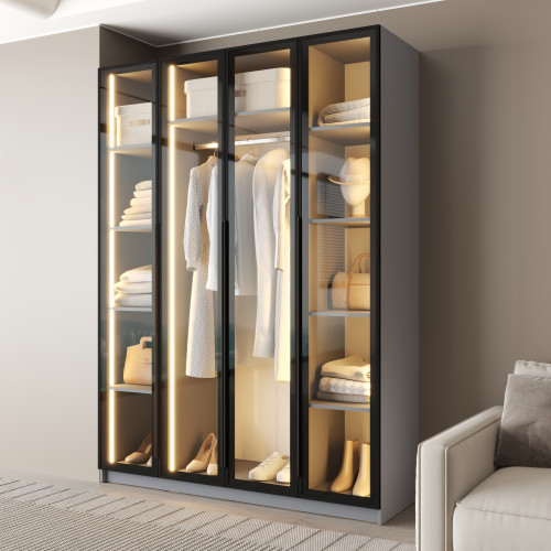 MebelStar 4-door wardrobe Oscar Showcase BL-B with LED lighting, standard Gray mouse, 160x52x220 cm (MBS-11723)