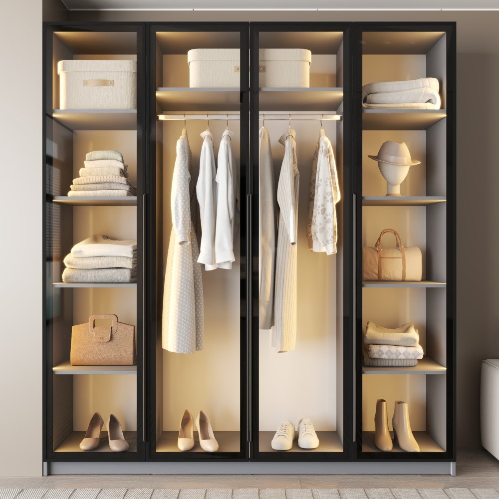 MebelStar 4-door wardrobe Oscar Showcase BL-B with LED lighting, standard Gray mouse, 200x52x220 cm (MBS-11733)