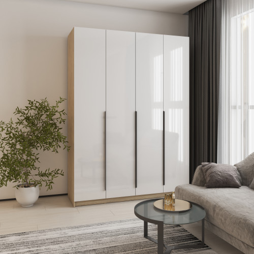 Шкаф 4-дверный MebelStar Оскар Gloss BL-B, стандарт 160x52x220 см Дуб сонома/Белый (MBS-5268)