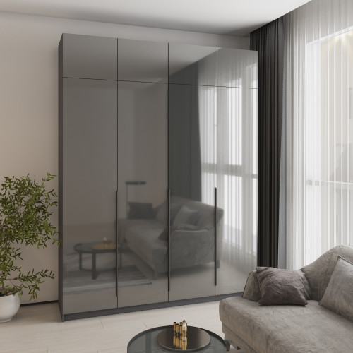 MebelStar 4-door wardrobe with mezzanine Oscar Gloss BL-B, standard Anthracite/Anthracite, 200x52x260 cm (MBS-5544)