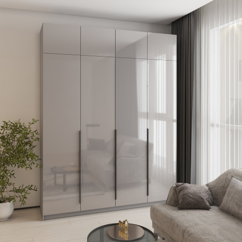 Шафа 4-дверна з антресоллю MebelStar Оскар Gloss BL-B, додаткова штанга 200x52x260 см Сіра мишка/Сірий (MBS-5554)