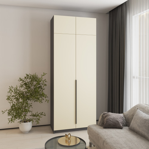 Шафа 2-дверна з антресоллю MebelStar Оскар МДФ Ultra Mat BL-B, блок шухляд 100x52x260 см Антрацит/Альмонд (MBS-5879)