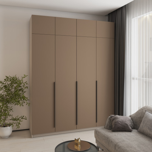 MebelStar 4-door wardrobe with mezzanine Oscar MDF Ultra Mat BL-B 4 additional shelves Cashmere/Latte, 200x52x260 cm (MBS-6059)