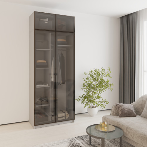 MebelStar 2-door wardrobe with mezzanine Oscar Showcase BL-B, standard Gray mouse, 100x52x260 cm (MBS-6750)