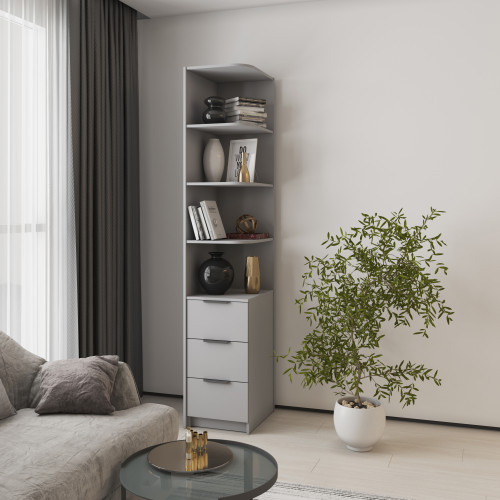 MebelStar R3 open corner cabinet with drawers Oscar chipboard Gray mouse, 42x52x220 cm (MBS-6880)