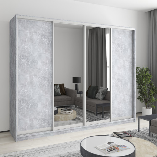 MebelStar Four-door wardrobe Standard AL 2DSP/2 Mirrors Concrete, 260x45x210 cm (MBS-12259)