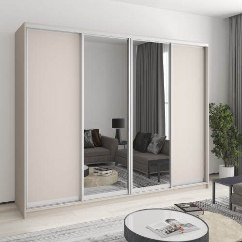 MebelStar Four-door wardrobe Standard AL 2DSP/2 Mirrors Cashmere, 260x60x210 cm (MBS-12279)