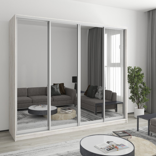 MebelStar Four-door wardrobe Combo AL 4 Mirrors Alaska gray, 240x45x210 cm (MBS-12529)
