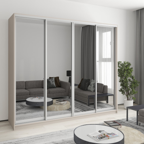 MebelStar Four-door wardrobe Standard AL 4 Mirrors Cashmere, 240x60x210 cm (MBS-12349)