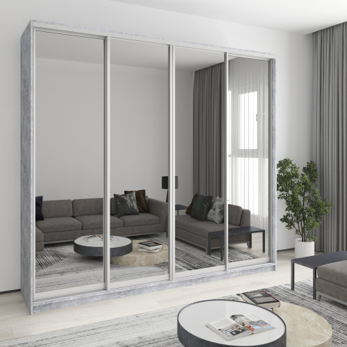 MebelStar Four-door wardrobe Standard AL 4 Mirrors Concrete, 260x60x240 cm (MBS-13199)