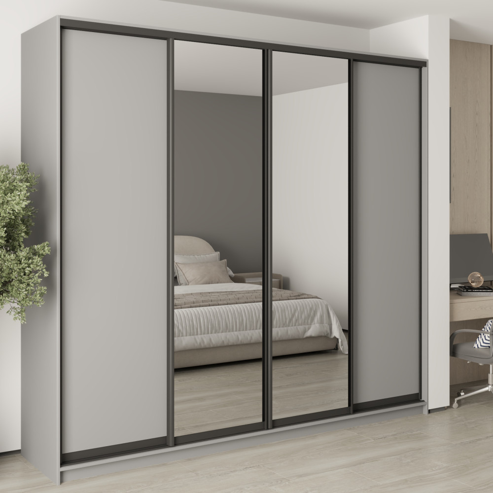 MebelStar Four-door wardrobe Combo BG 2DSP/2 Mirrors Gray mouse, 260x45x240 cm (MBS-12939)