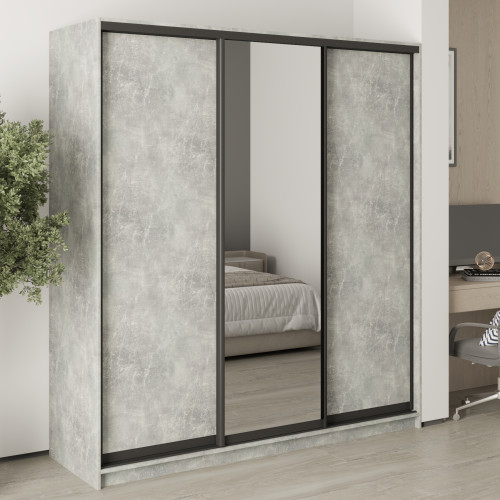 MebelStar Three-door wardrobe Combo BG 2DSP/Mirror Concrete, 190x45x210 cm (MBS-9129)