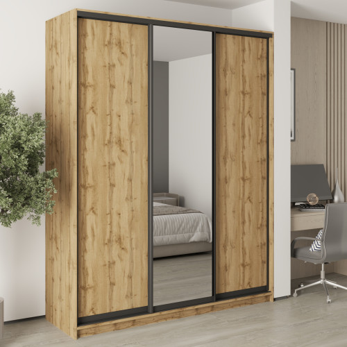 MebelStar Three-door wardrobe Combo BG 2DSP/Mirror Tahoe oak, 190x45x240 cm (MBS-9749)