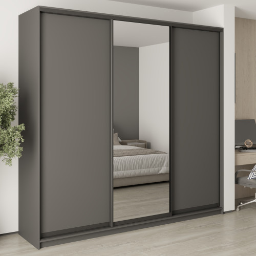 Шкаф-купе трехдверный MebelStar Уни BG 2ДСП/Зеркало 250x45x240 см Антрацит (MBS-7761)