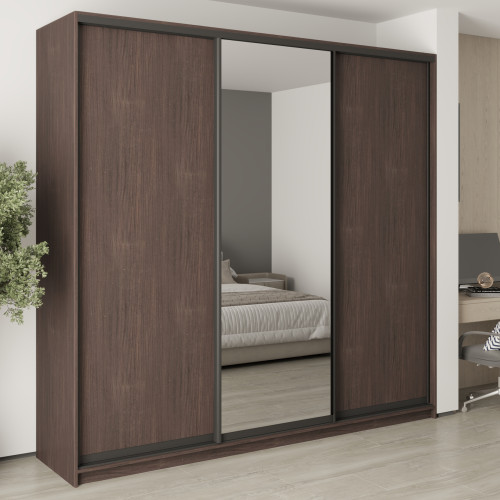 Шкаф-купе трехдверный MebelStar Уни BG 2ДСП/Зеркало 250x45x240 см Дуб ристрето (MBS-7801)