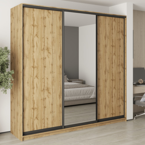 MebelStar Three-door wardrobe Uni BG 2DSP/Mirror Tahoe oak, 250x60x240 cm (MBS-7821)