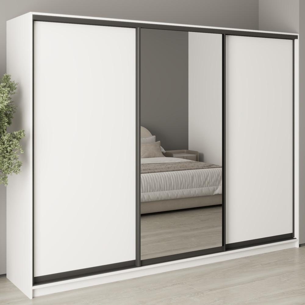 MebelStar Three-door wardrobe Uni BG 2DSP/Mirror Alaska white, 270x45x210 cm (MBS-7971)