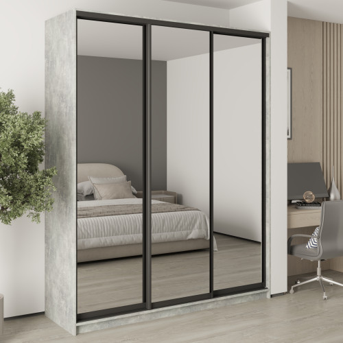 MebelStar Three-door wardrobe Combo BG 3 Mirrors Concrete, 190x60x240 cm (MBS-9859)
