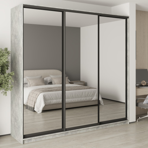 MebelStar Three-door wardrobe Uni BG 3 Mirrors Concrete, 250x60x240 cm (MBS-7861)