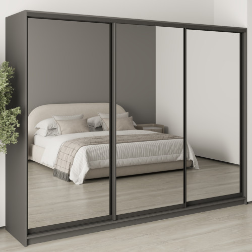 MebelStar Three-door wardrobe Uni BG 3 Mirrors Anthracite, 270x45x210 cm (MBS-8051)