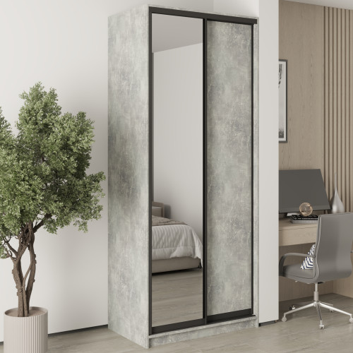 MebelStar Two-door wardrobe Standard BG DSP/Mirror Concrete, 100x45x240 cm (MBS-10129)