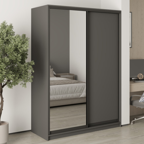 MebelStar Two-door wardrobe Standard BG DSP/Mirror Anthracite, 150x45x210 cm (MBS-10989)