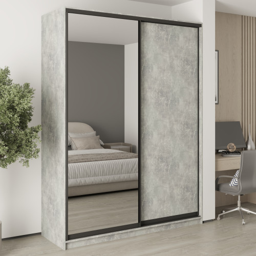 MebelStar Two-door wardrobe Combo BG DSP/Mirror Concrete, 180x45x240 cm (MBS-10679)