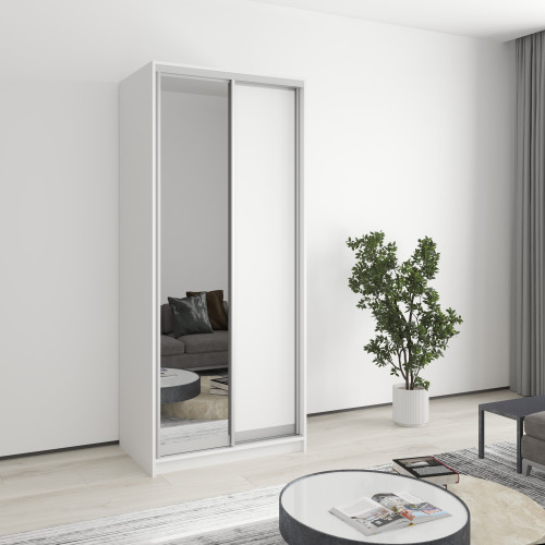 Шафа-купе дводверна MebelStar Уні AL ДСП/Дзеркало 90x60x210 см Аляска білий (MBS-2605)