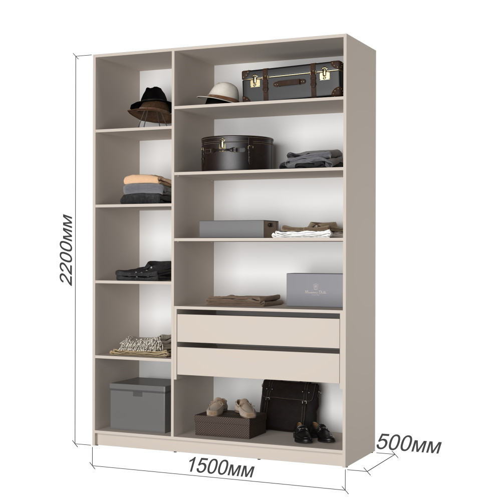 Шкаф 3-дверный MebelStar Оскар Gloss BL-B, блок ящиков+полки 150x52x220 см Антрацит/Альмонд (MBS-5249)