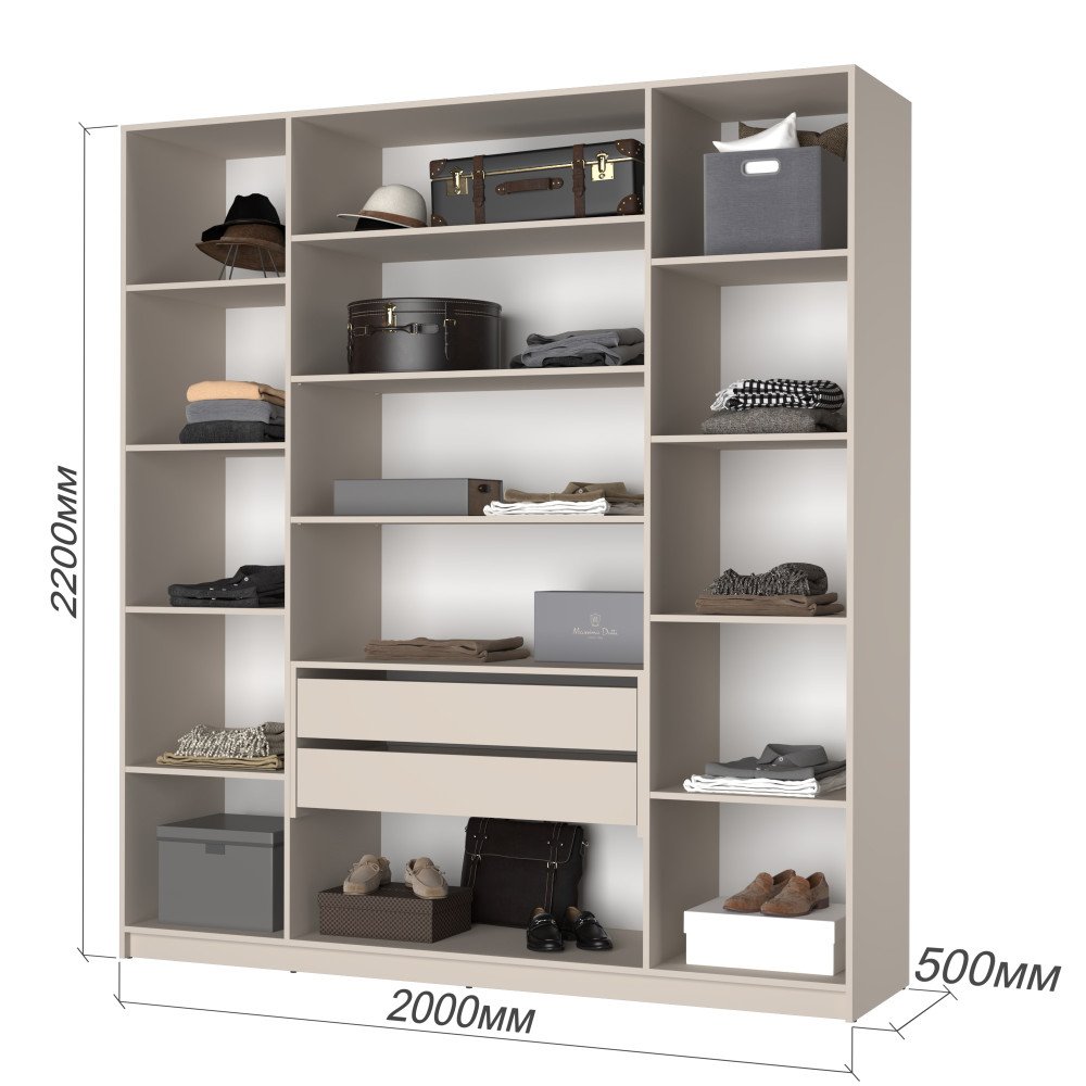 Шкаф 4-дверный MebelStar Оскар ДСП BL-B, блок ящиков+полки 200x52x220 см Кашемир (MBS-4755)