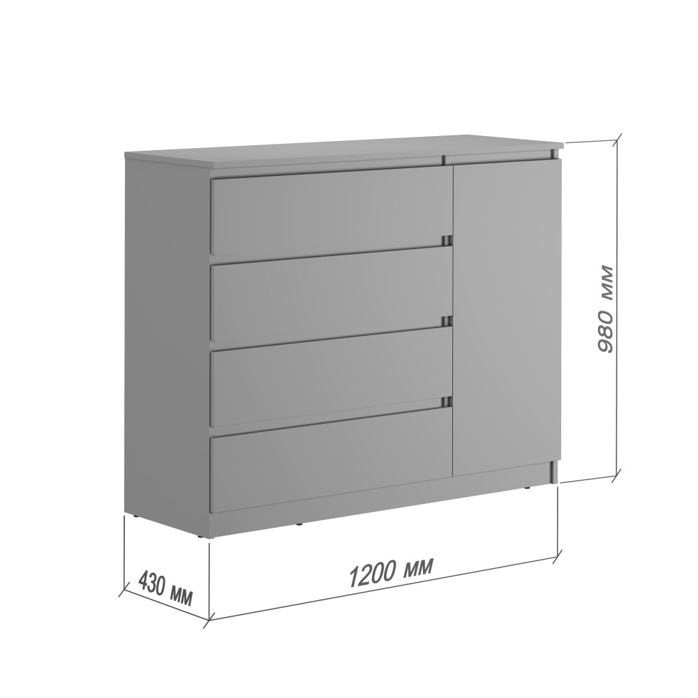 Комод в спальню MebelStar Нео 1Д4Ш 120x43x98 см Аляска білий (MBS-1047)