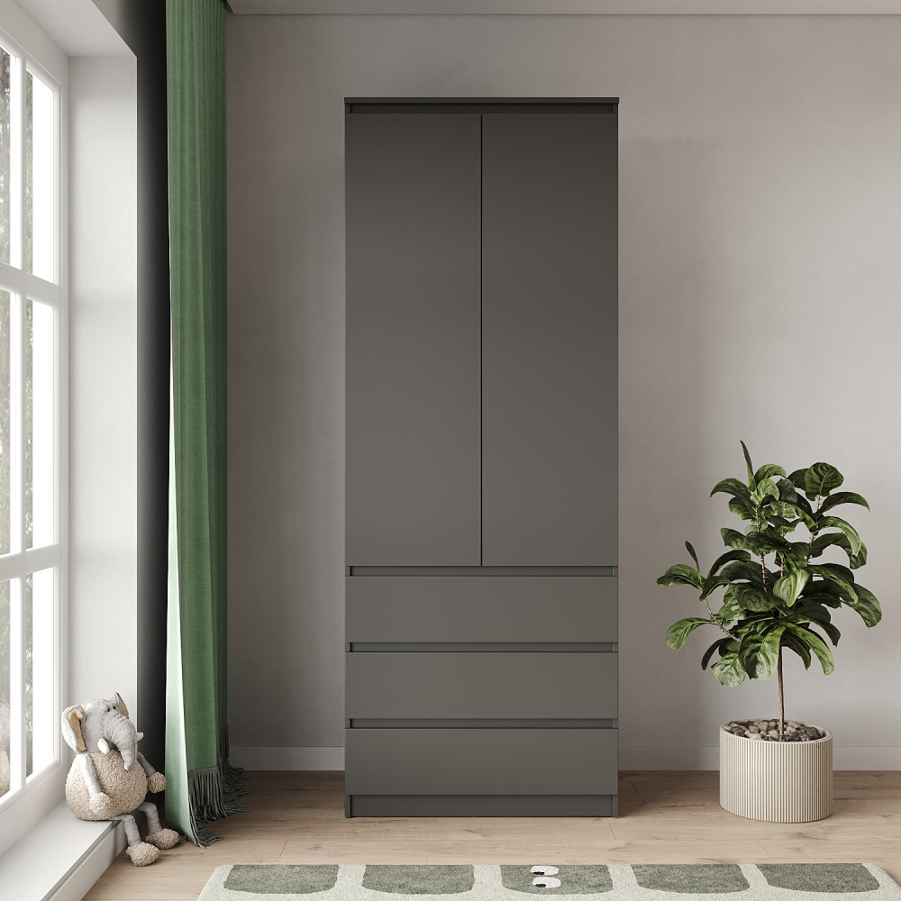 Шкаф распашной с ящиками MebelStar Нео 2Д3Ш 80x50x210 см Антрацит (MBS-1117)