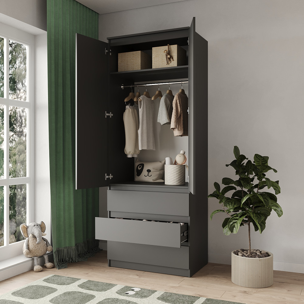 Шкаф распашной с ящиками MebelStar Нео 2Д3Ш 80x50x210 см Антрацит (MBS-1117)