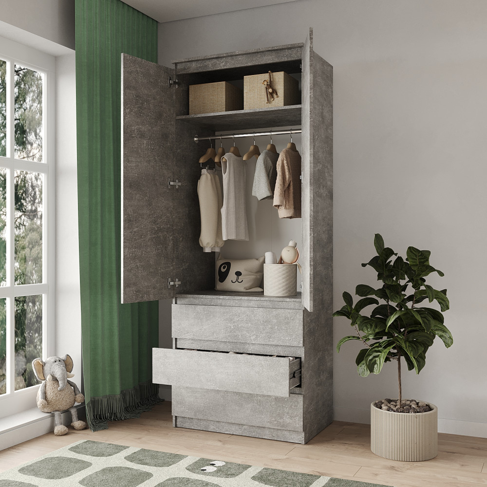 Шкаф распашной с ящиками MebelStar Нео 2Д3Ш 80x50x210 см Бетон (MBS-1417)