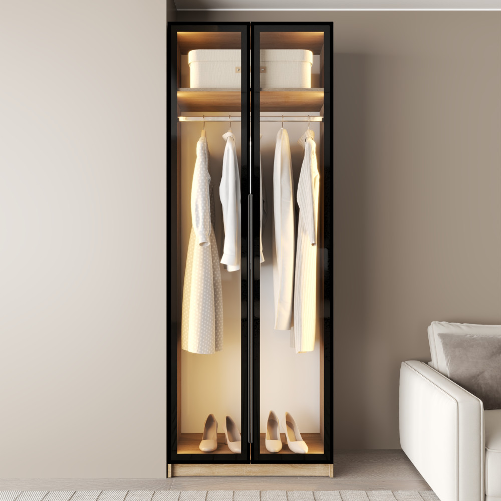 MebelStar 2-door wardrobe Oscar Showcase BL-B with LED lighting, standard Sonoma oak, 80x52x220 cm (MBS-11684)