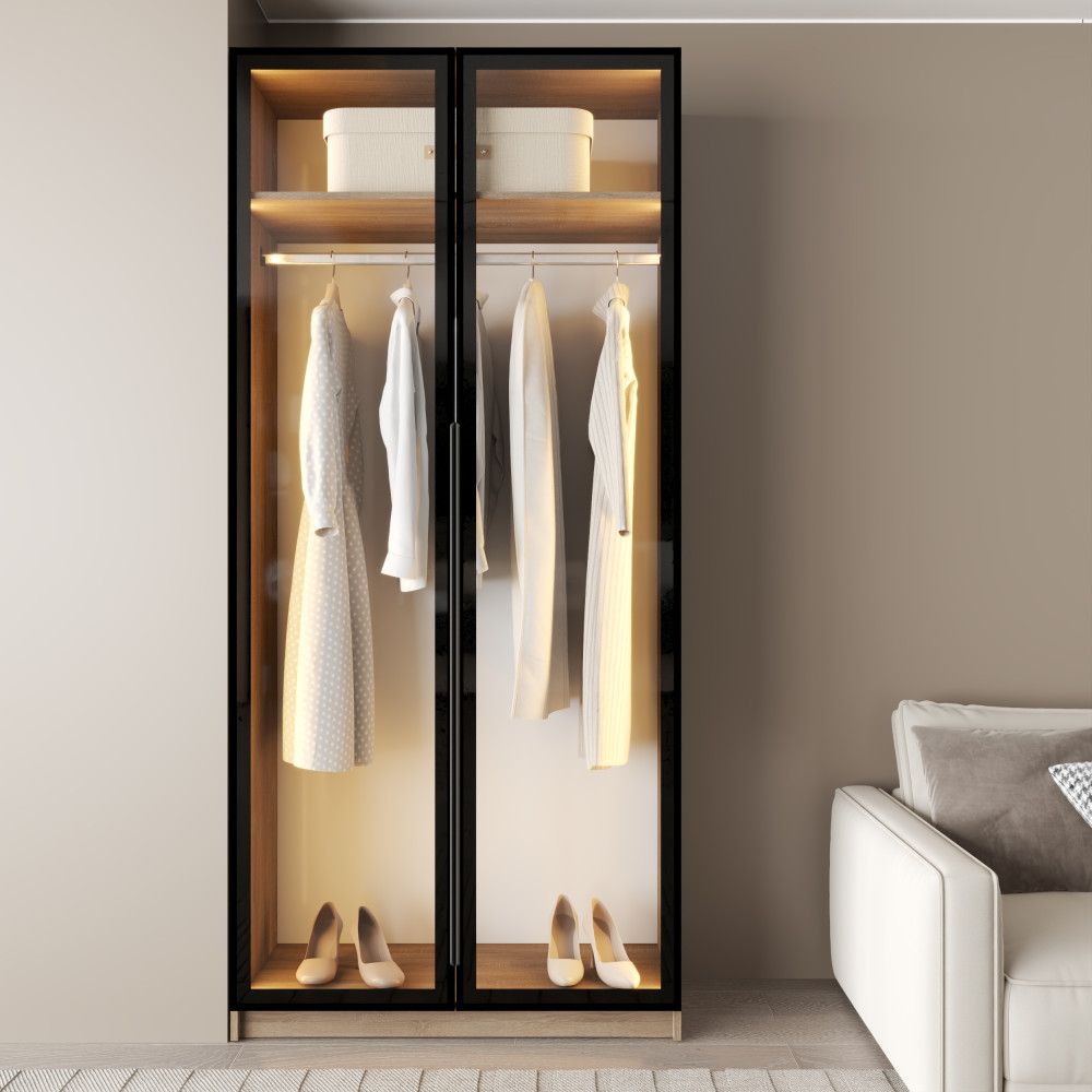 MebelStar 2-door wardrobe Oscar Showcase BL-B with LED lighting, standard Sonoma oak, 100x52x220 cm (MBS-11694)