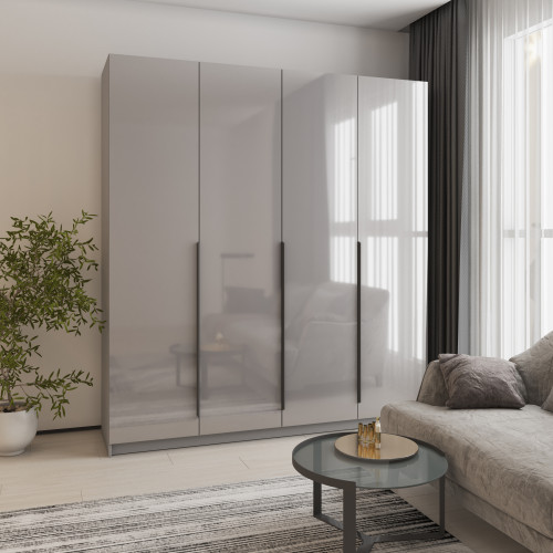 Шкаф 4-дверный MebelStar Оскар Gloss BL-B, стандарт 200x52x220 см Серая мышка/Серый (MBS-5309)