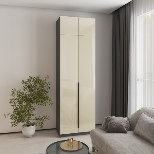 Шкаф 2-дверный с антресолью MebelStar Оскар Gloss BL-B, блок ящиков+полки 80x52x260 см Антрацит/Альмонд (MBS-5375)