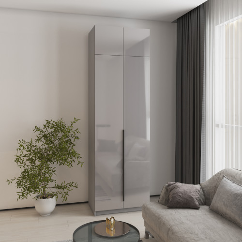 Шафа 2-дверна з антресоллю MebelStar Оскар Gloss BL-B, комплект полиць 80x52x260 см Сіра мишка/Сірий (MBS-5365)