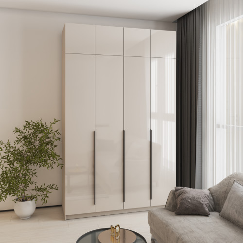 Шкаф 4-дверный с антресолью MebelStar Оскар Gloss BL-B, блок ящиков 160x52x260 см Кашемир/Кашемир (MBS-5525)