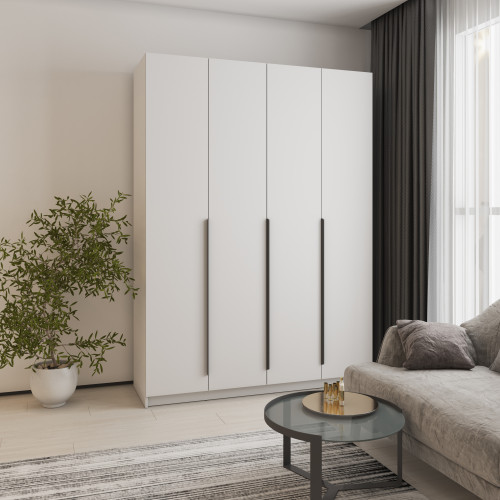 MebelStar 4-door wardrobe Oscar MDF Ultra Mat BL-B, drawer unit + shelves Alaska white/White, 160x52x220 cm (MBS-5770)