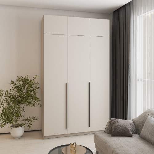 Шафа 3-дверна з антресоллю MebelStar Оскар МДФ Ultra Mat BL-B, блок шухляд 150x52x260 см Кашемір/Кашемір (MBS-5960)