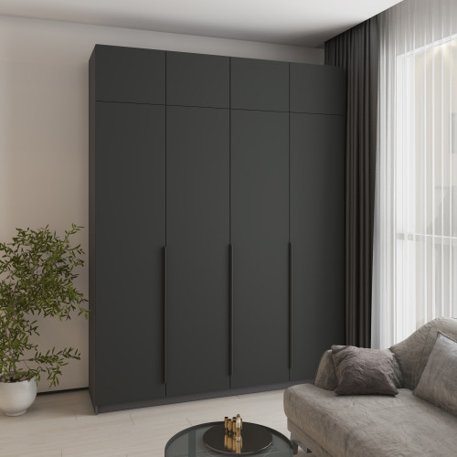 Шафа 4-дверна з антресоллю MebelStar Оскар МДФ Ultra Mat BL-B, стандарт 200x52x260 см Антрацит/Антрацит (MBS-6020)